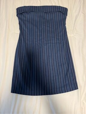 Free People Navy Blue Pinstripe Strapless Mini Dress